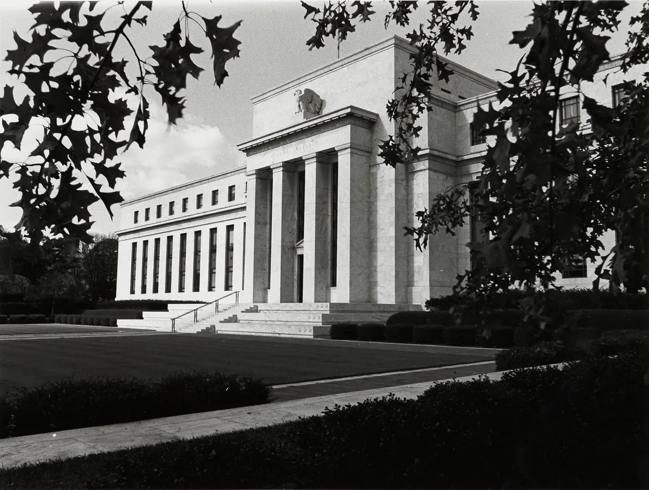 The Marriner S. Eccles Building in 1937, a pale stone building seen at an angle